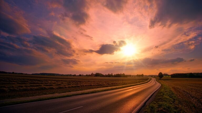 nature, sunset, road, heaven, sun, fields, panorama, clouds, dusk, dawn, landscape, sunrise, grass, mood, backlighting, rural, morning sky, silhouettes, road, road, road, road, road, heaven, sunrise