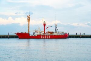 Cuxhaven harbor under a bright sky