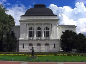 rendsburg, germany, nature, sky, clouds, statue, sculpture, theatre, building, landmark, historical, grass, trees, architecture, outside