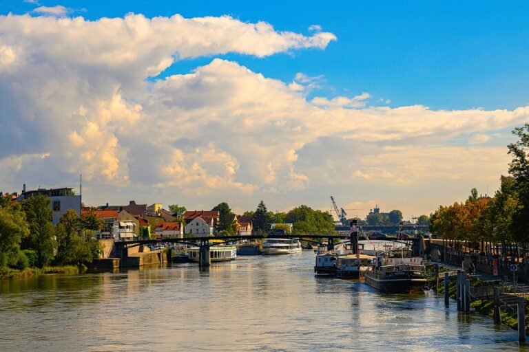 boat, ships, flow, regensburg, east bavaria, bavaria, germany, city, danube, nature, water, landscape, excursion, clouds