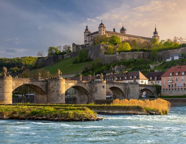 Scenic view of Marienberg Castle and Old Main Bridge over the river in Würzburg, Germany.